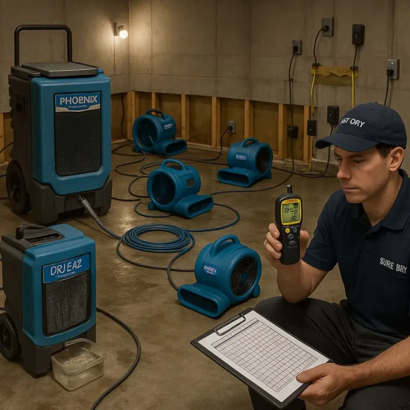 Structural Drying and Dehumidification process in Camp Swift, TX